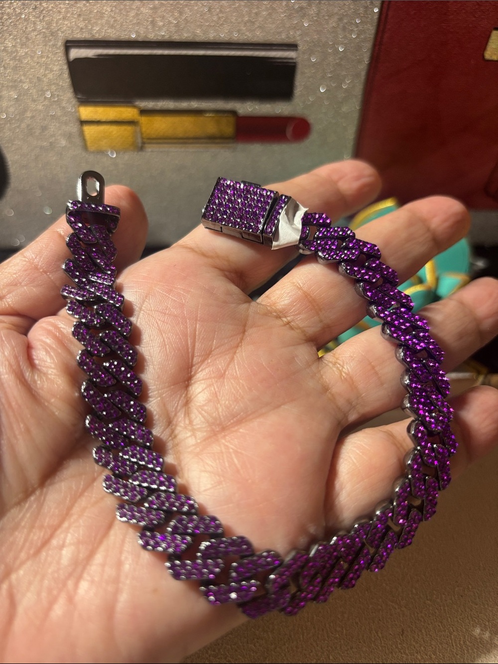 9”Purple Pave Cuban Link Bracelet - Women’s Sparkle Jewelry